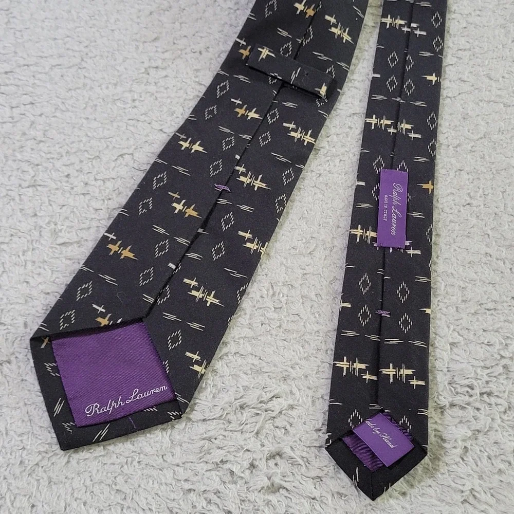 Ralph Lauren‎ Purple Label Tie and Pocket Square Set Geometric Aztec Shantung